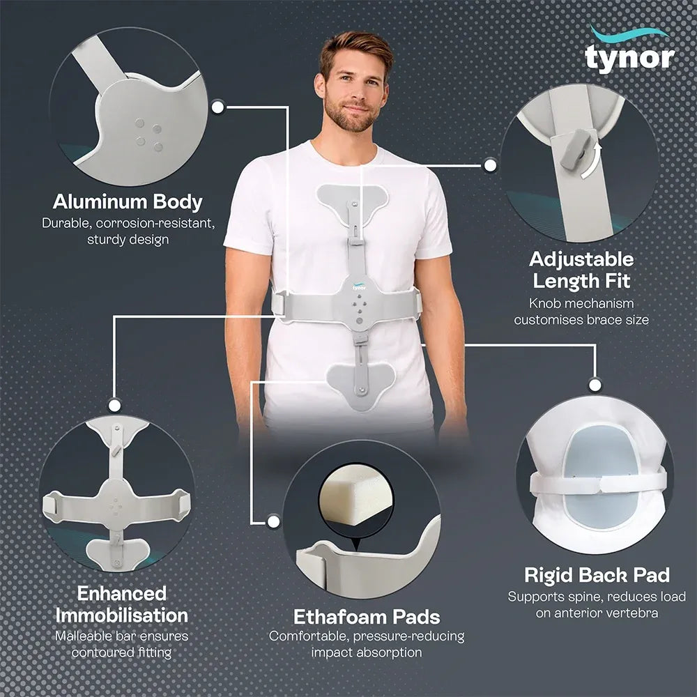 ASH Brace Hyper Extension Spinal Immobilization Support Silver Tynor A-12