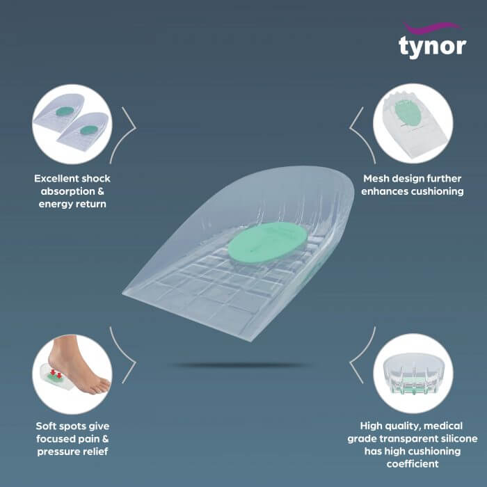 Silicone Heel Cushions for Shock Absorption & Pain Relief TYNOR K-02
